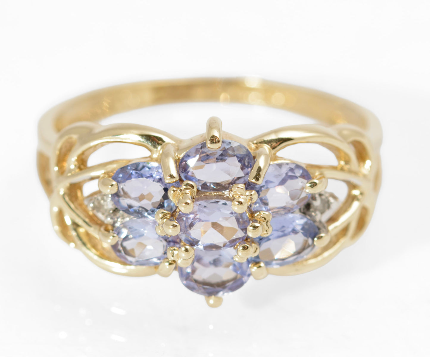 Vintage 10K Gold & Natural Tanzanite Ring Art Nouveau Design UK Size M (C2737)