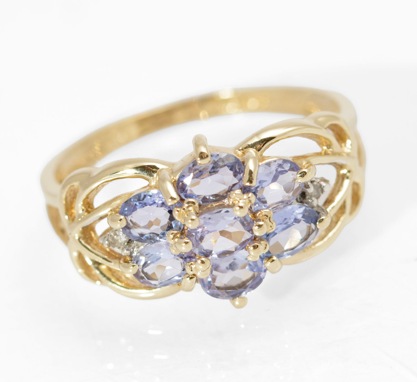 Vintage 10K Gold & Natural Tanzanite Ring Art Nouveau Design UK Size M (C2737)