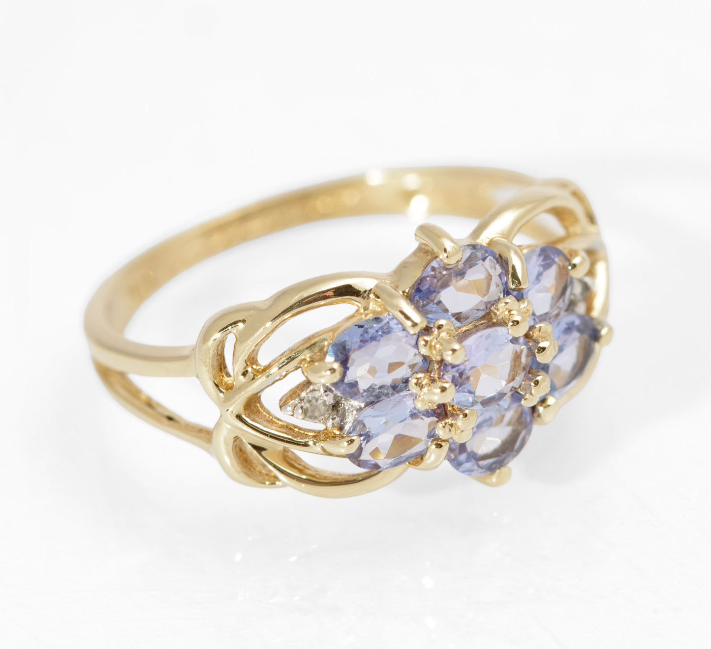 Vintage 10K Gold & Natural Tanzanite Ring Art Nouveau Design UK Size M (C2737)