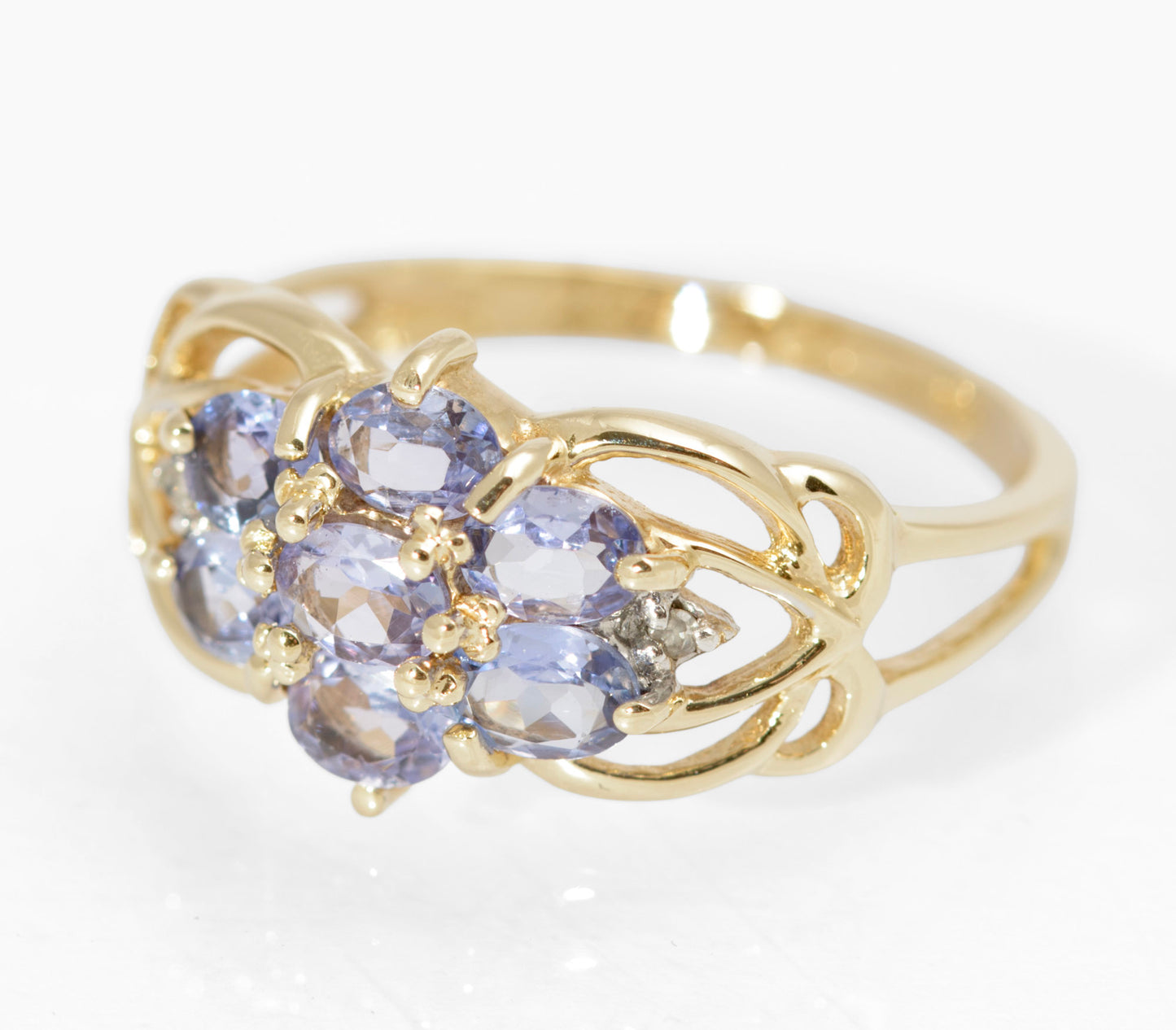 Vintage 10K Gold & Natural Tanzanite Ring Art Nouveau Design UK Size M (C2737)