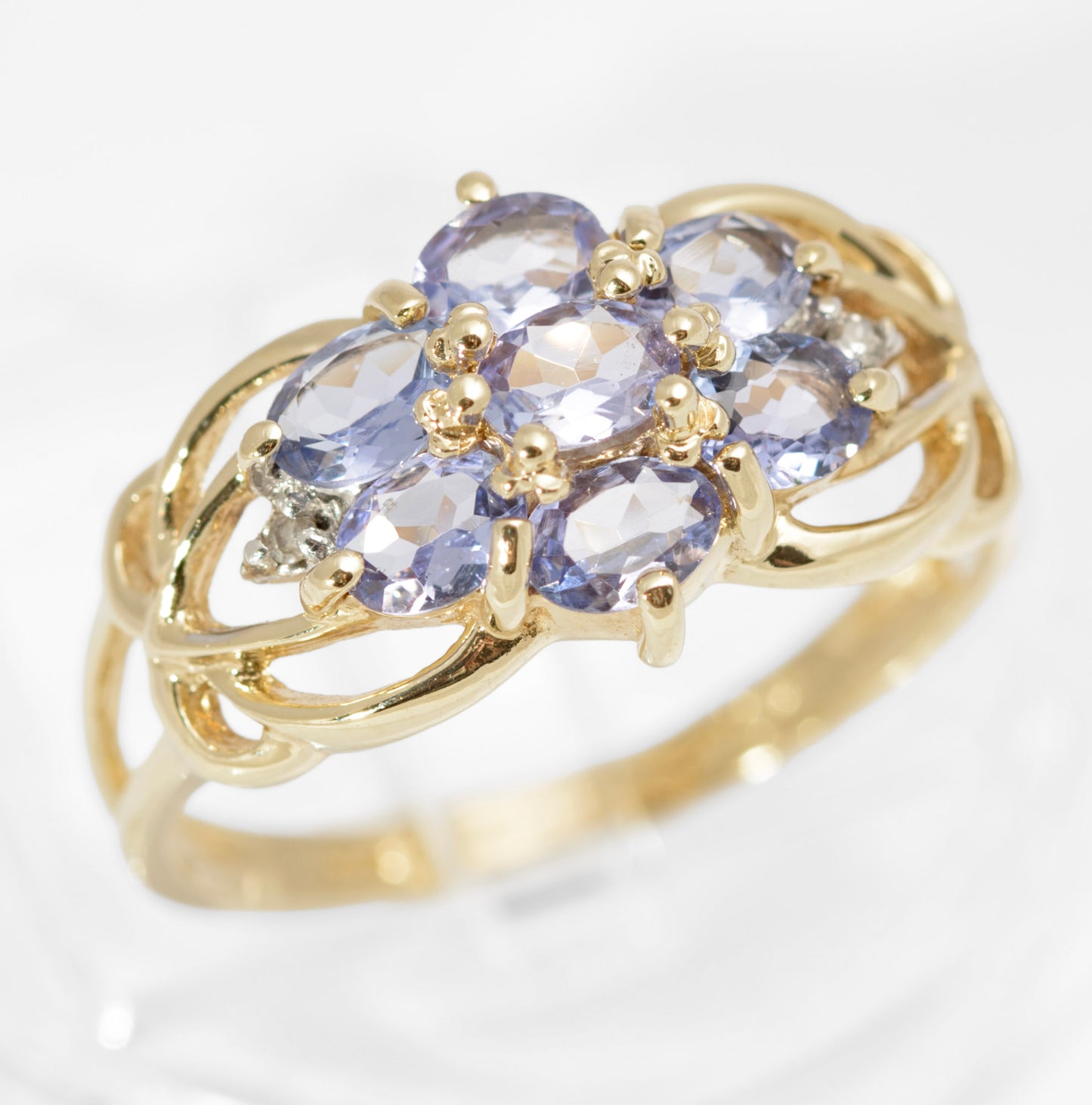Vintage 10K Gold & Natural Tanzanite Ring Art Nouveau Design UK Size M (C2737)