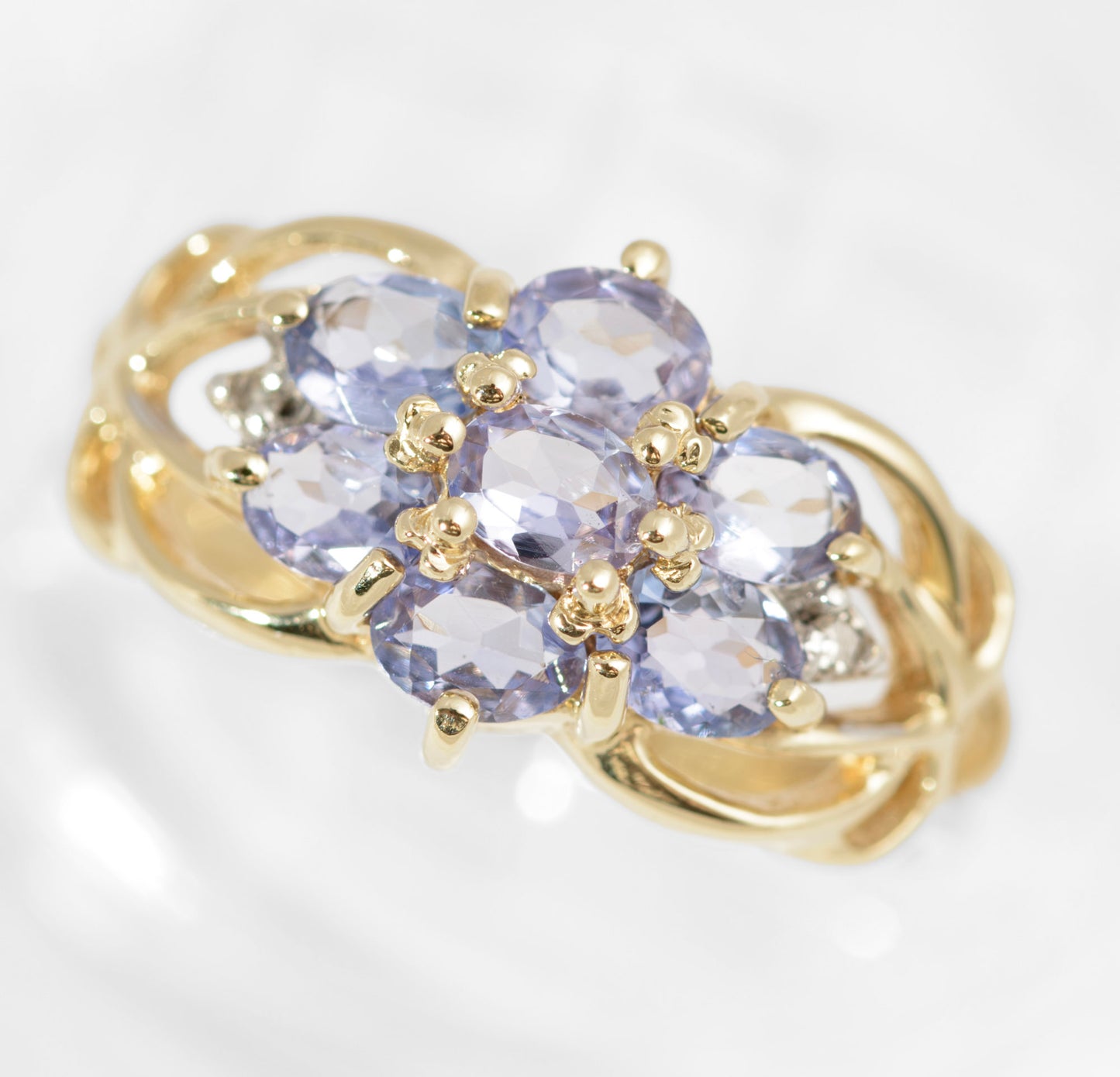 Vintage 10K Gold & Natural Tanzanite Ring Art Nouveau Design UK Size M (C2737)