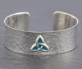 Vintage Planished 925 Sterling Silver & Peacock Enamel Arts & Crafts Design Handmade Bangle (C2741)