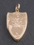 Antique Edwardian 9ct Gold Shield Shaped Locket Pendant Engraved Design (C2743)