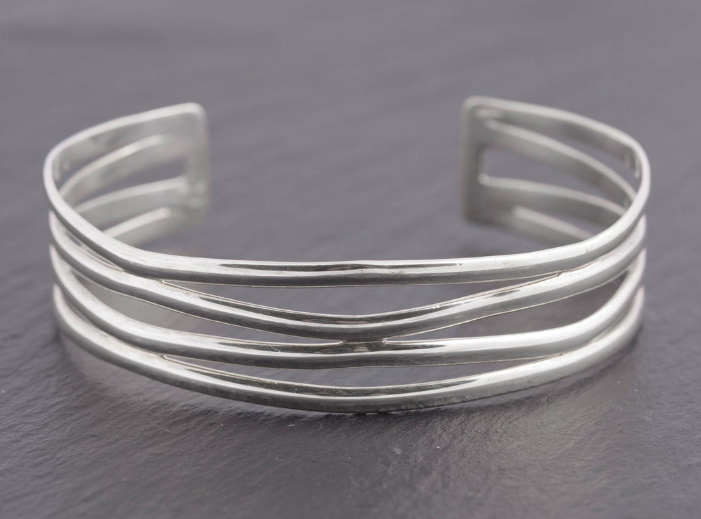 Vintage Sterling Silver Handmade Mexican Wave Form Bangle Bracelet (C2746)
