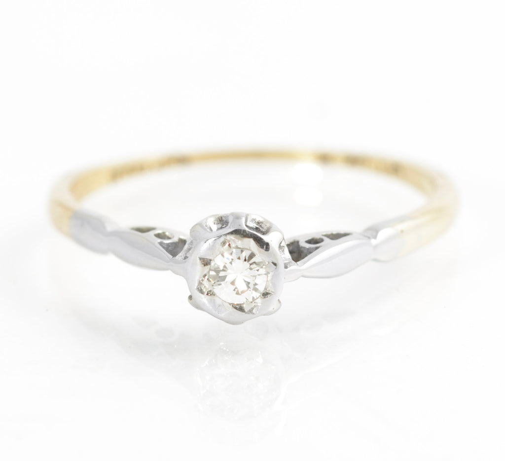Antique 18ct Gold & Platinum Diamond Solitaire Engagement Ring Size L (C2752)