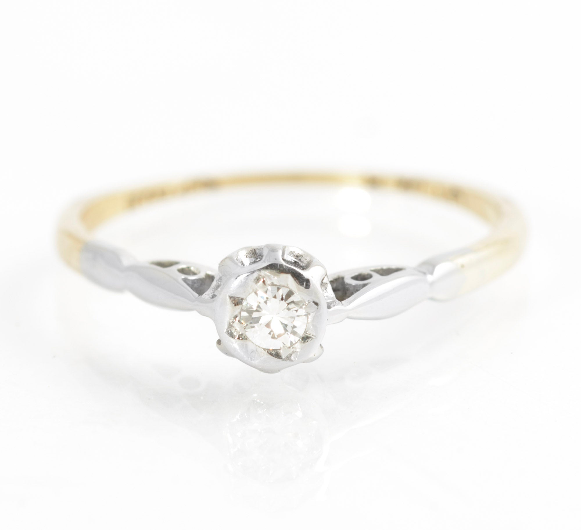 Antique 18ct Gold & Platinum Diamond Solitaire Engagement Ring Size L (C2752)