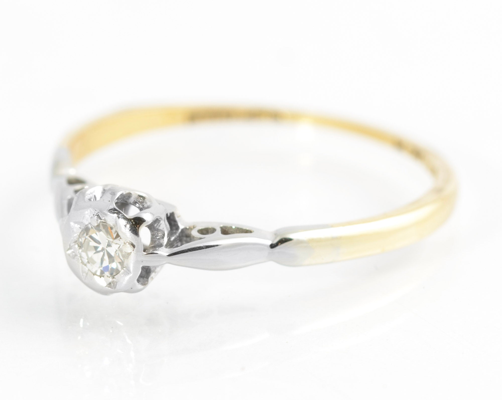 Antique 18ct Gold & Platinum Diamond Solitaire Engagement Ring Size L (C2752)