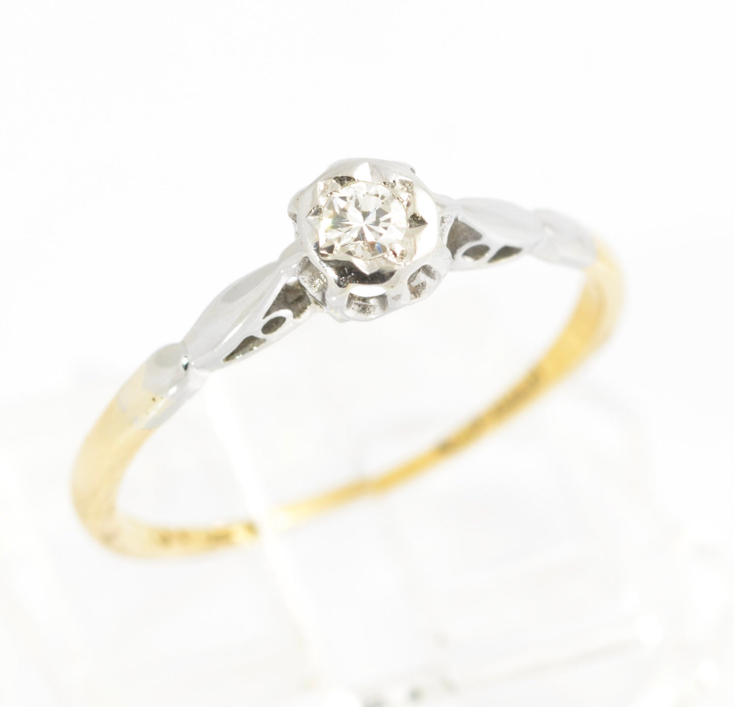 Antique 18ct Gold & Platinum Diamond Solitaire Engagement Ring Size L (C2752)