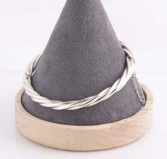 Vintage Sterling Silver Hinged Bangle Barley Sugar Twist Design c.1980's (C2756)