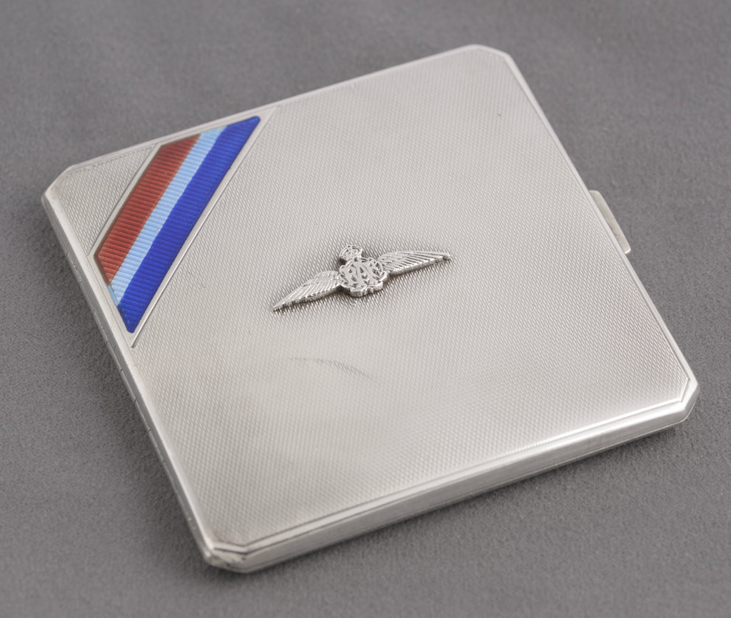 Sterling Silver & Enamel RAF Wings Cigarette Case Hallmarked 1936 (C2758)