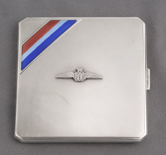 Sterling Silver & Enamel RAF Wings Cigarette Case Hallmarked 1936 (C2758)