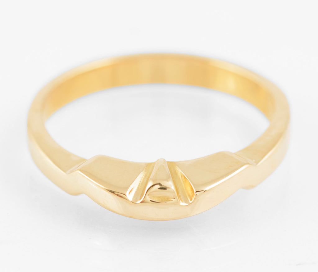 Vintage 14ct Solid Yellow Gold Geometric Head Band Ring C.1980's UK Size M (C2760)