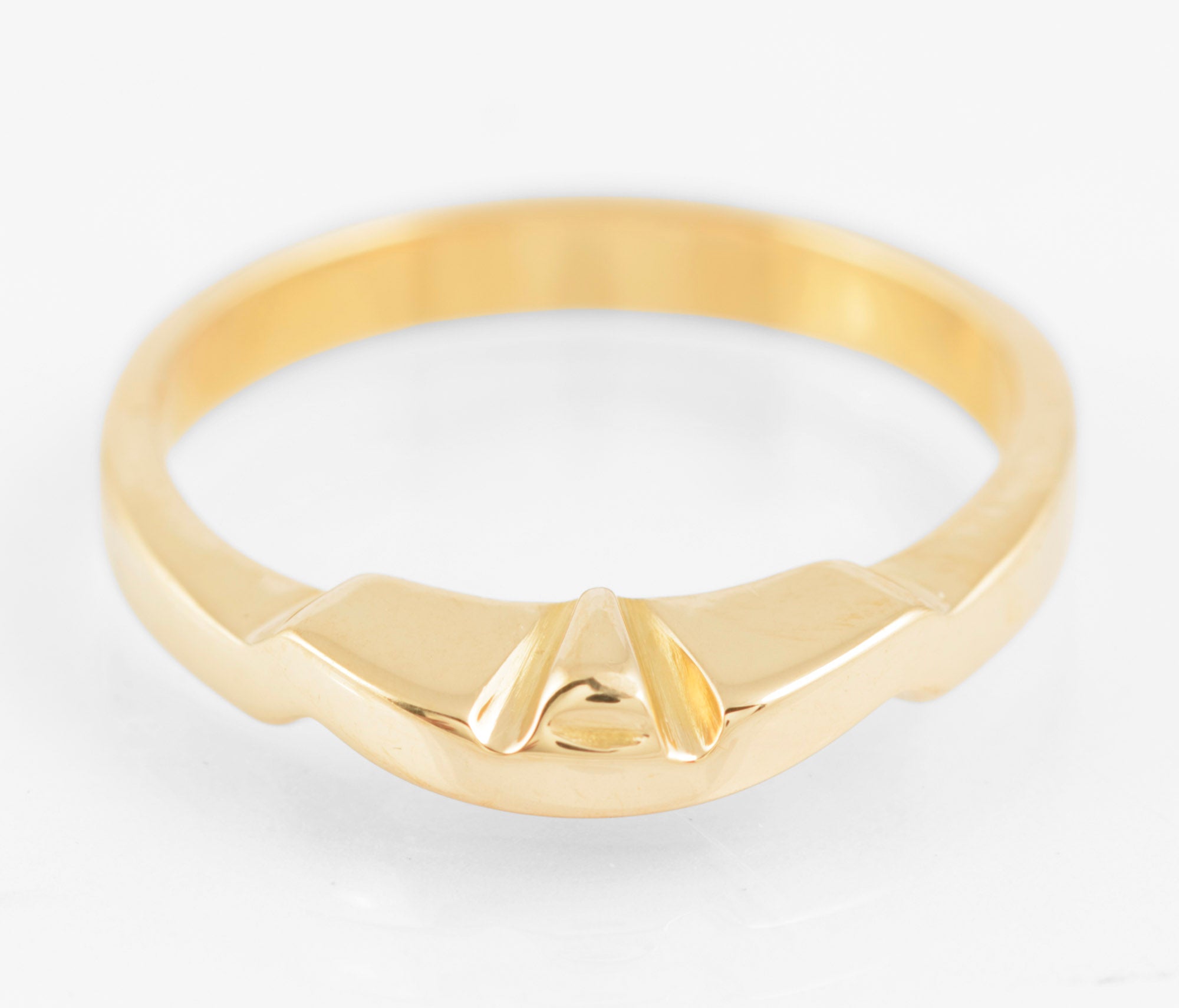 Vintage 14 Carat Solid Yellow Gold Geometric Head Band Ring C.1980's Size M (C2760)