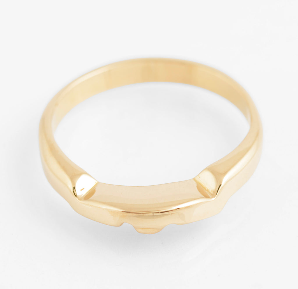 Vintage 14ct Solid Yellow Gold Geometric Head Band Ring C.1980's UK Size M (C2760)