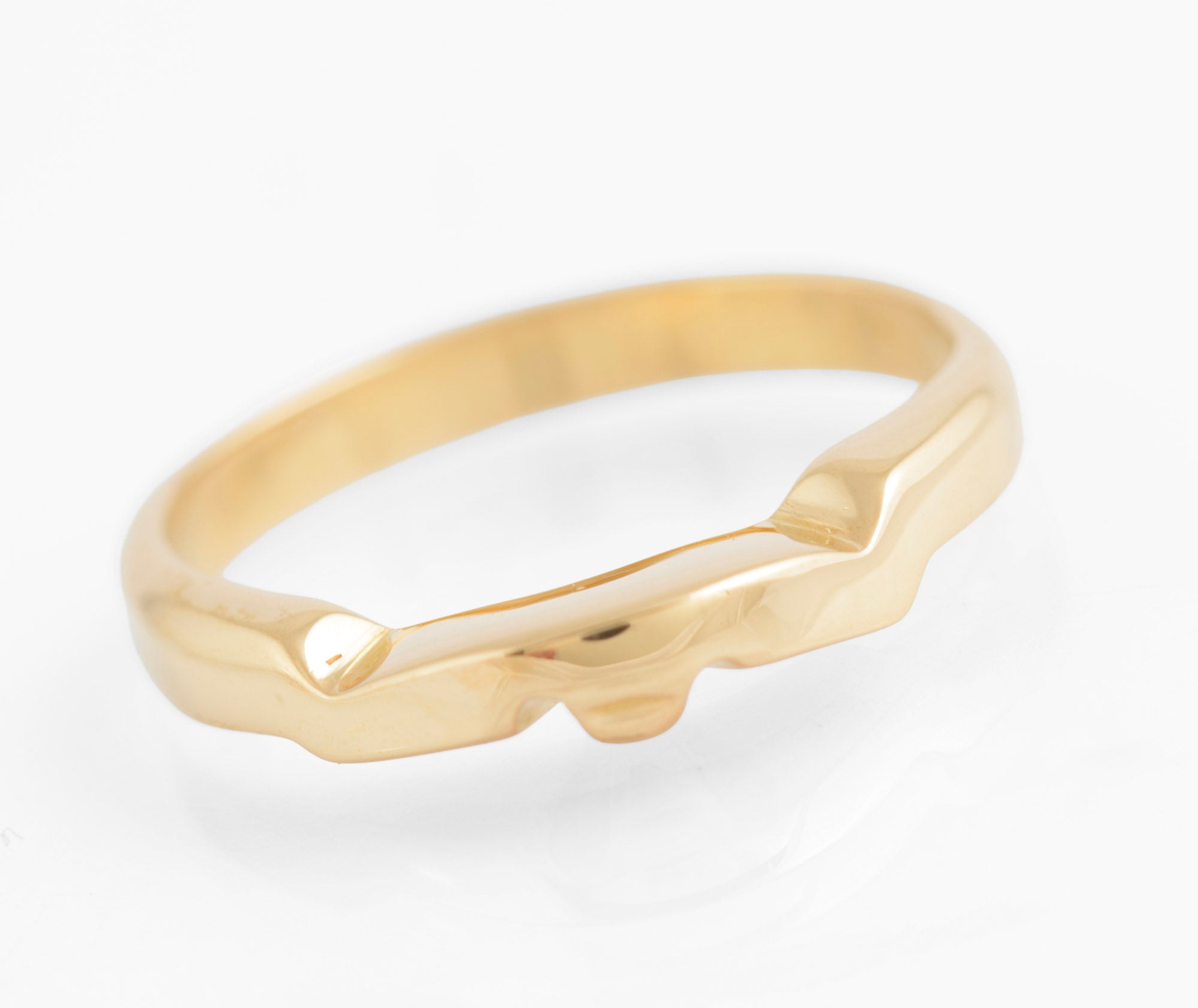 Vintage 14 Carat Solid Yellow Gold Geometric Head Band Ring C.1980's Size M (C2760)