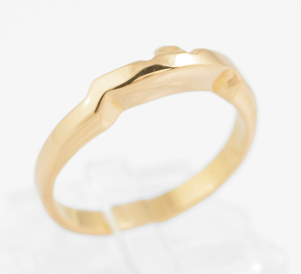 Vintage 14ct Solid Yellow Gold Geometric Head Band Ring C.1980's UK Size M (C2760)