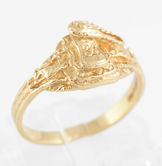 Vintage Solid 9ct Gold Saddle Top Ring Hallmarked 1987 UK Size P (C2770)