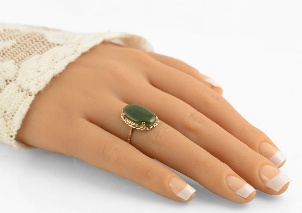 Vintage 9ct Rose Gold & Large 4 Carat Jade Cabochon Dress Ring UK Size L (C2771)