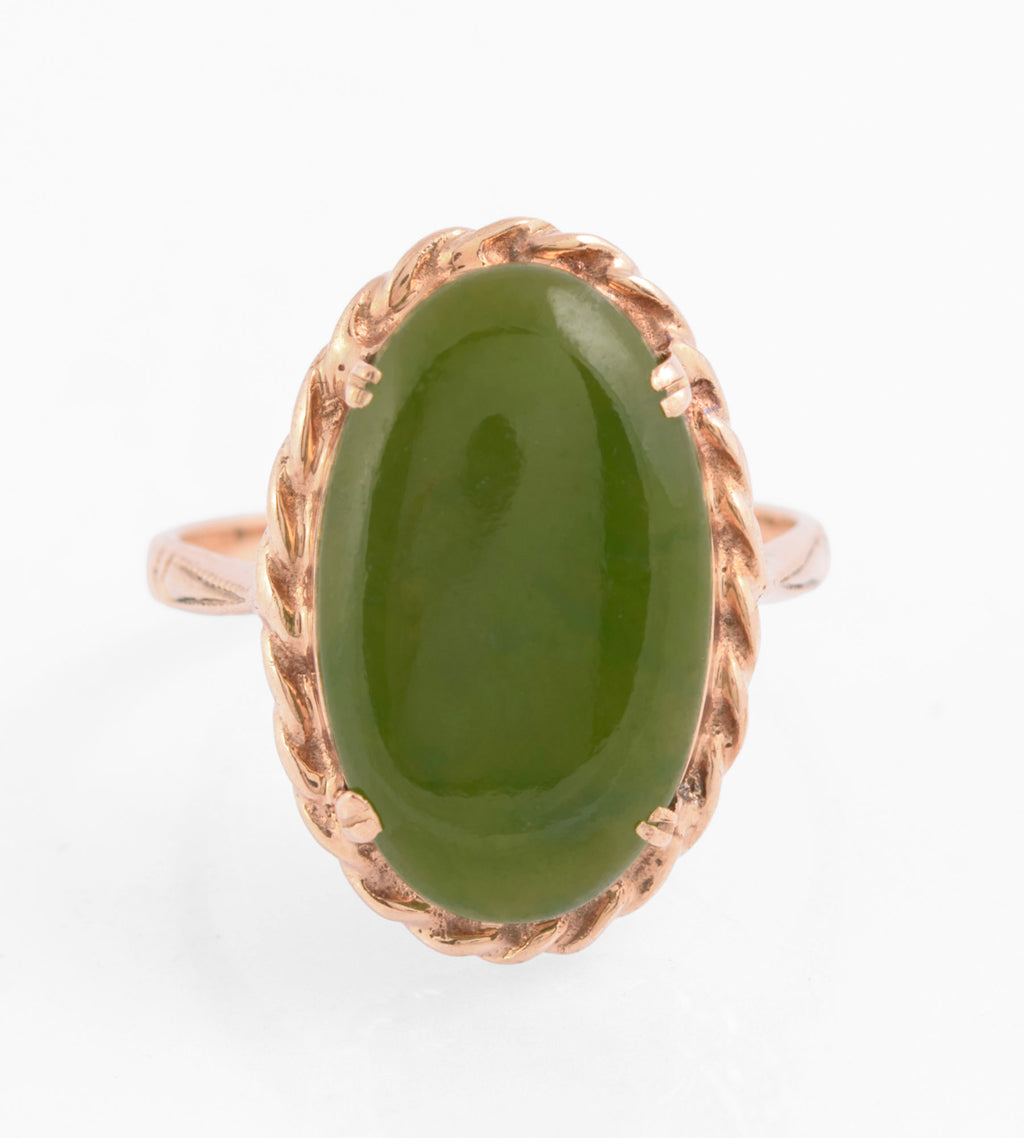 Vintage 9ct Rose Gold & Large 4 Carat Jade Cabochon Dress Ring UK Size L (C2771)