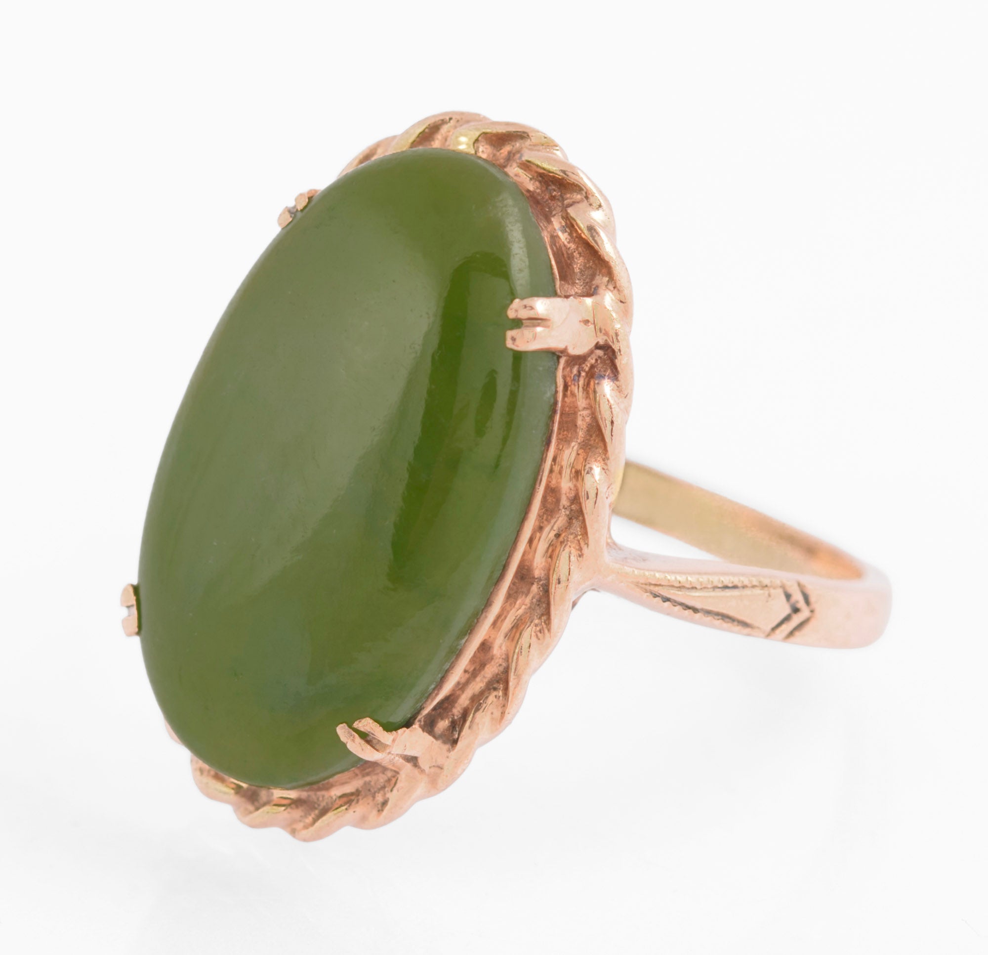 Vintage 9ct Rose Gold & Large 4 Carat Jade Cabochon Dress Ring UK Size L (C2771)