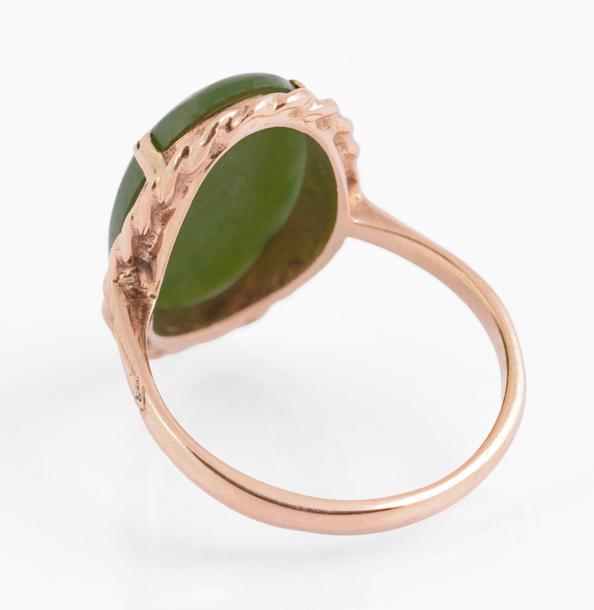 Vintage 9ct Rose Gold & Large 4 Carat Jade Cabochon Dress Ring UK Size L (C2771)