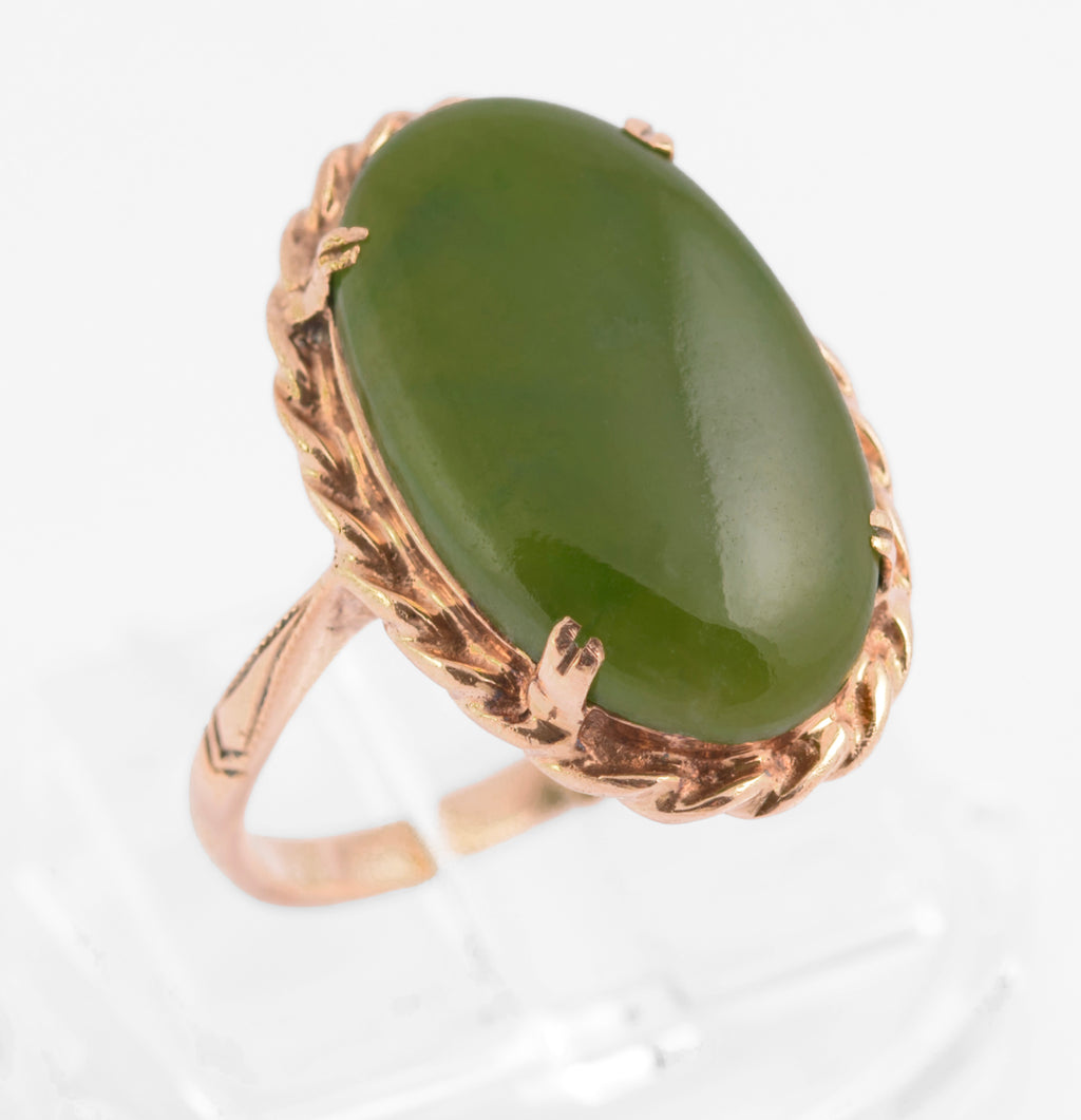 Vintage 9ct Rose Gold & Large 4 Carat Jade Cabochon Dress Ring UK Size L (C2771)