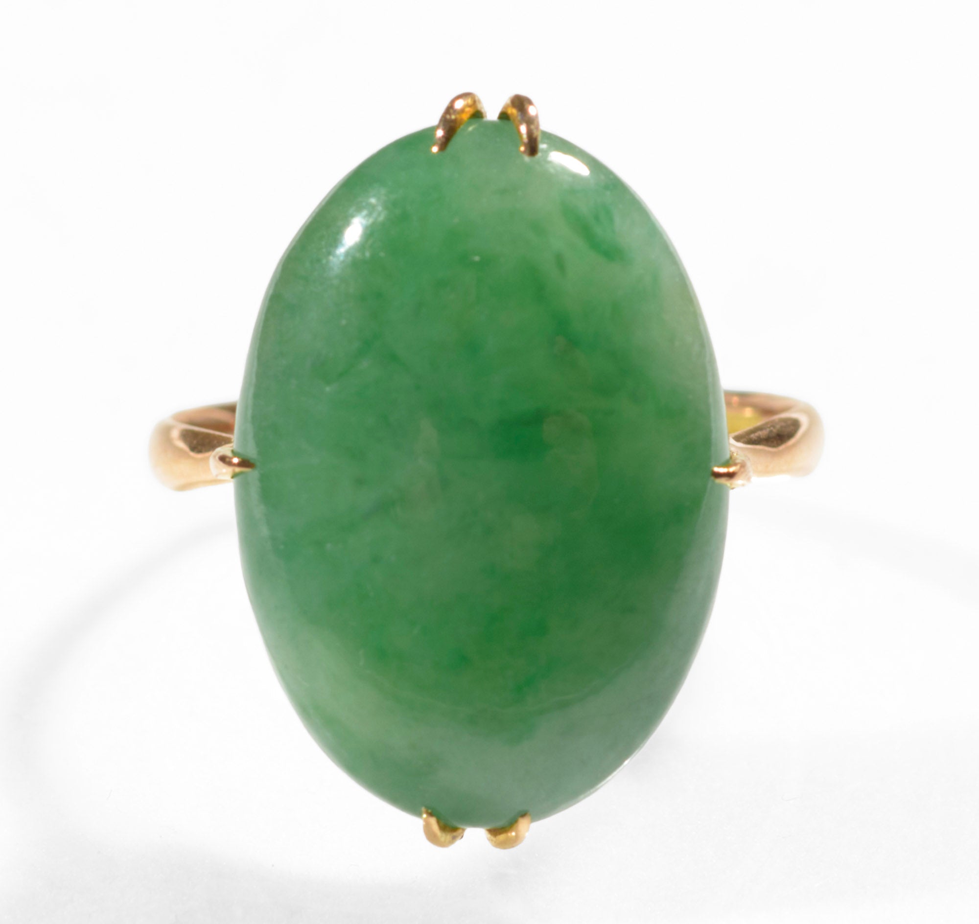 Vintage 14ct 585 Rose Gold Ring With Large 13.6 Carat Green Jade Cabochon (C2772)