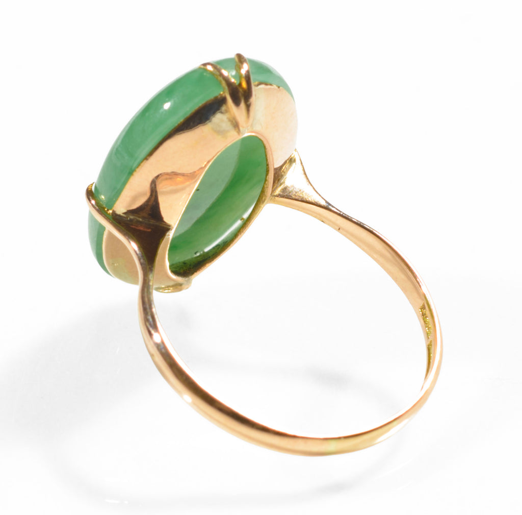 Vintage 14ct 585 Rose Gold Ring With Large 13.6 Carat Green Jade Cabochon (C2772)
