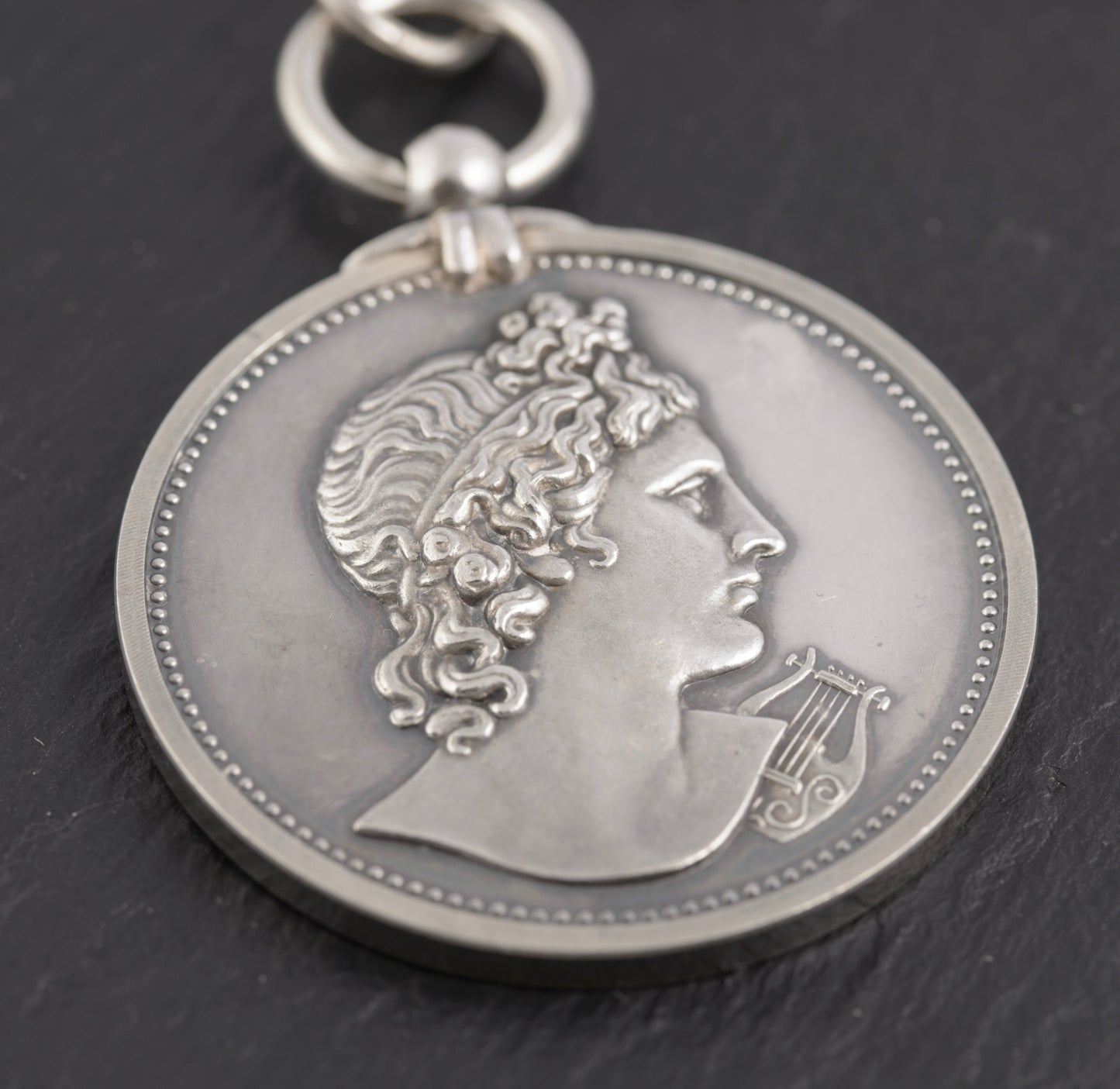 Antique Sterling Silver Albert Watch Chain 1/4 Dollar & Royal Academy Medal (C2774)