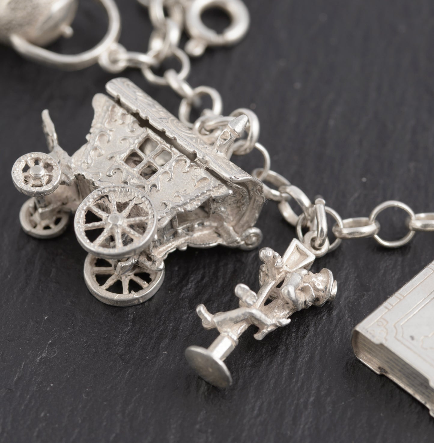 Vintage Sterling Silver Traditional Charm Bracelet 1970's - 8 Charms (C2777)