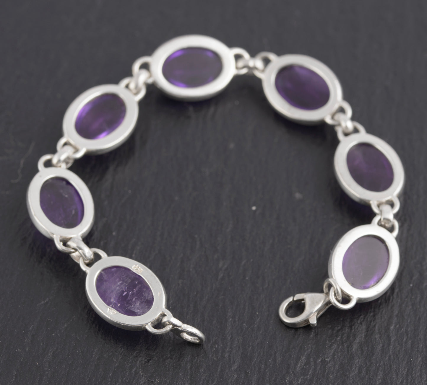 Vintage Sterling Silver & Natural Amethyst Cabochon Bracelet c.1970's (C2778)