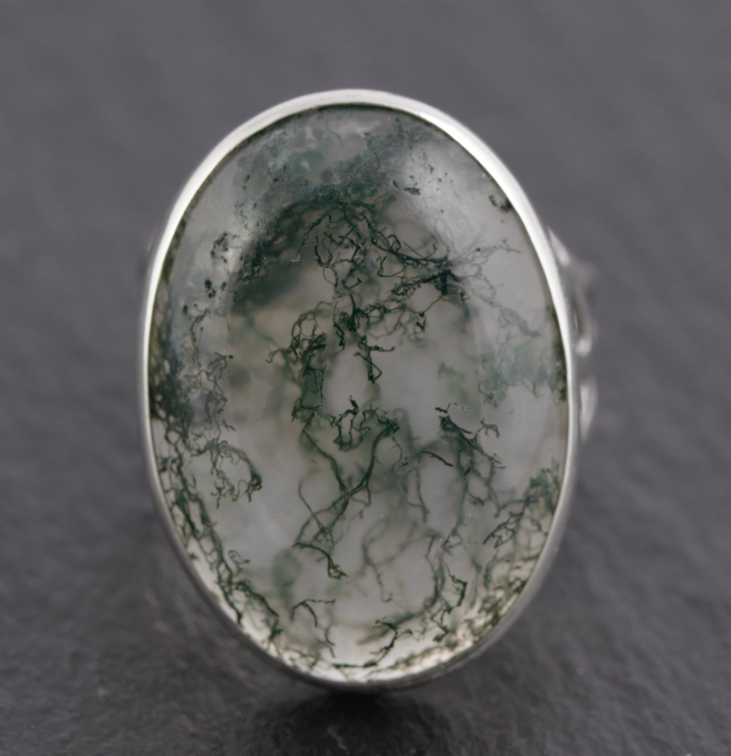 Vintage Sterling Silver & 16 Carat Huge Moss Agate Cabochon Statement Ring(C2779)