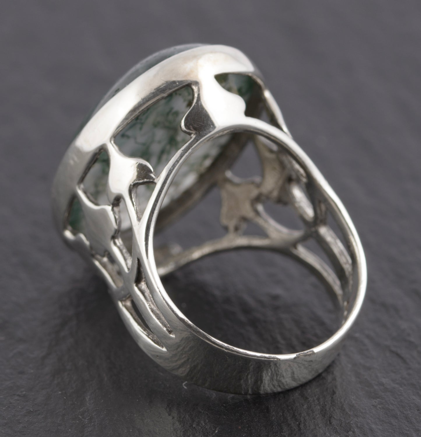 Vintage Sterling Silver & 16 Carat Huge Moss Agate Cabochon Statement Ring(C2779)