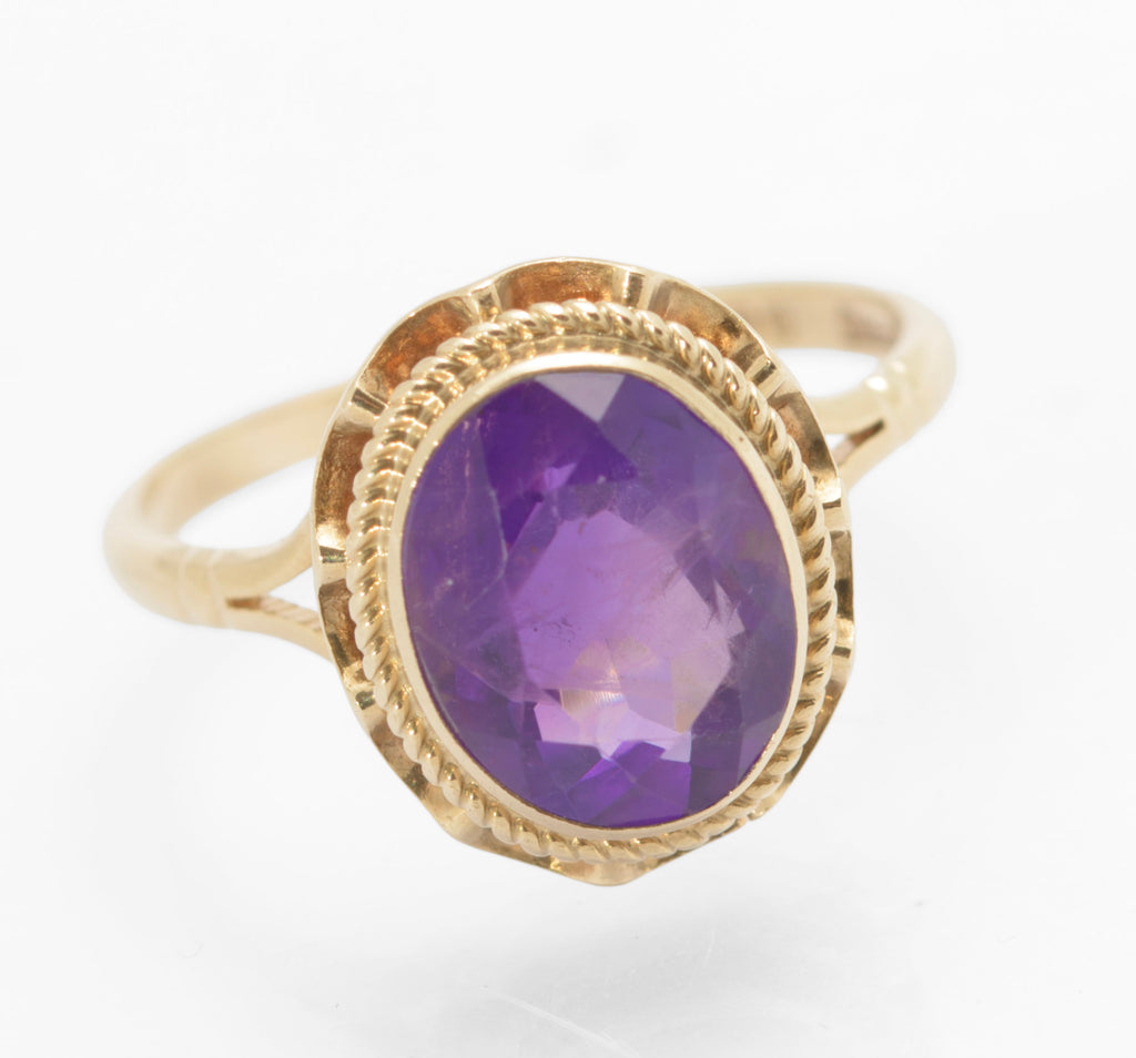 Vintage 9ct Gold & Natural Amethyst 2.1 Carat Gemstone Hallmarked 1970 UK Size L  (C2780)