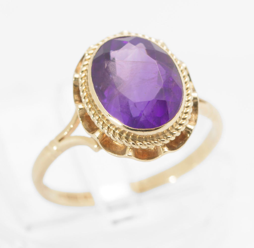 Vintage 9ct Gold & Natural Amethyst 2.1 Carat Gemstone Hallmarked 1970 UK Size L  (C2780)