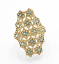 Stylish 9ct 375 Gold & Green Sapphire Set Dress Ring Shield Mesh Set Head (C2781)