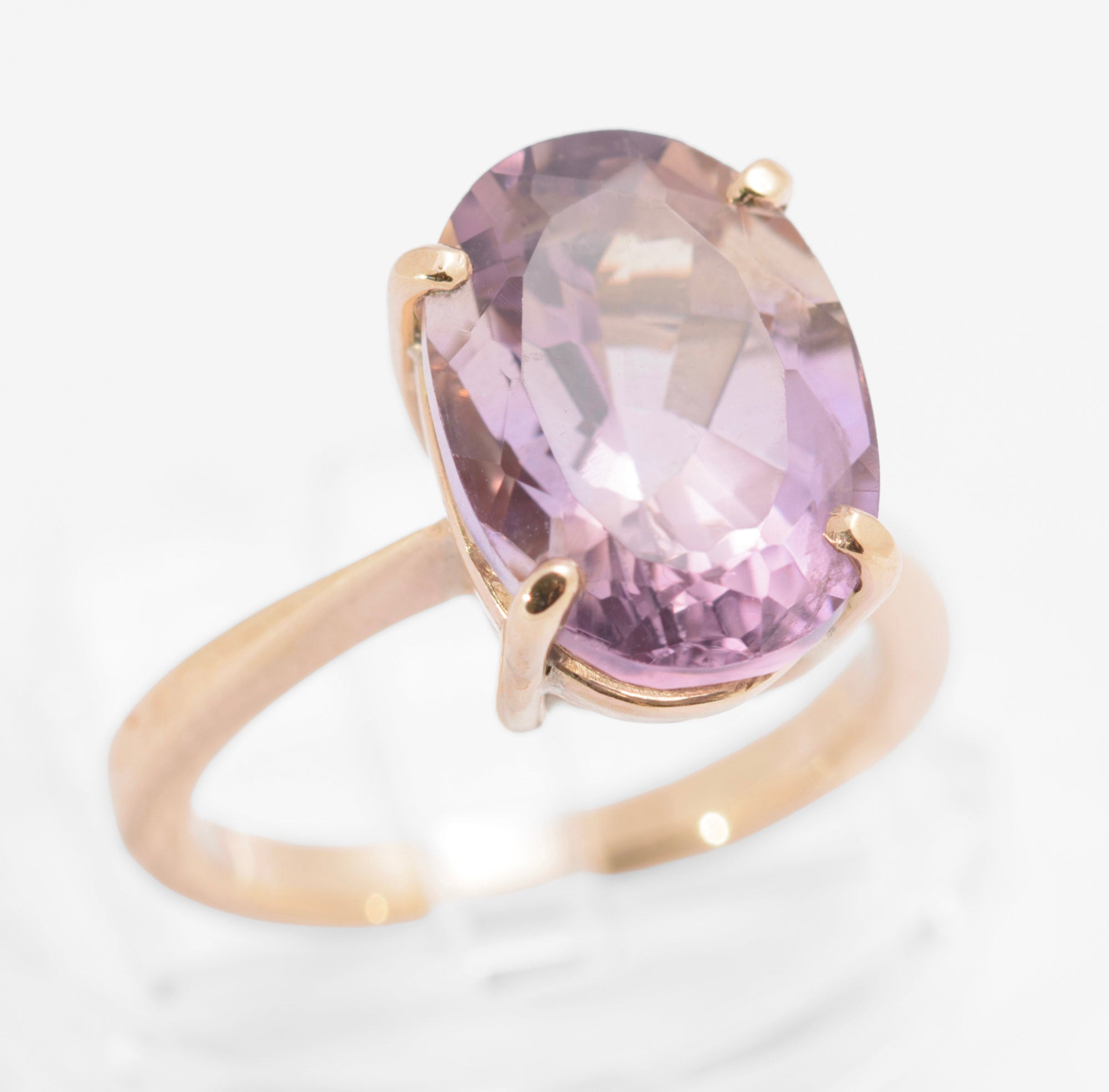 Vintage 9ct Gold & Natural Rose-de-France 5.75 Carat Amethyst Gemstone Ring(C2782)
