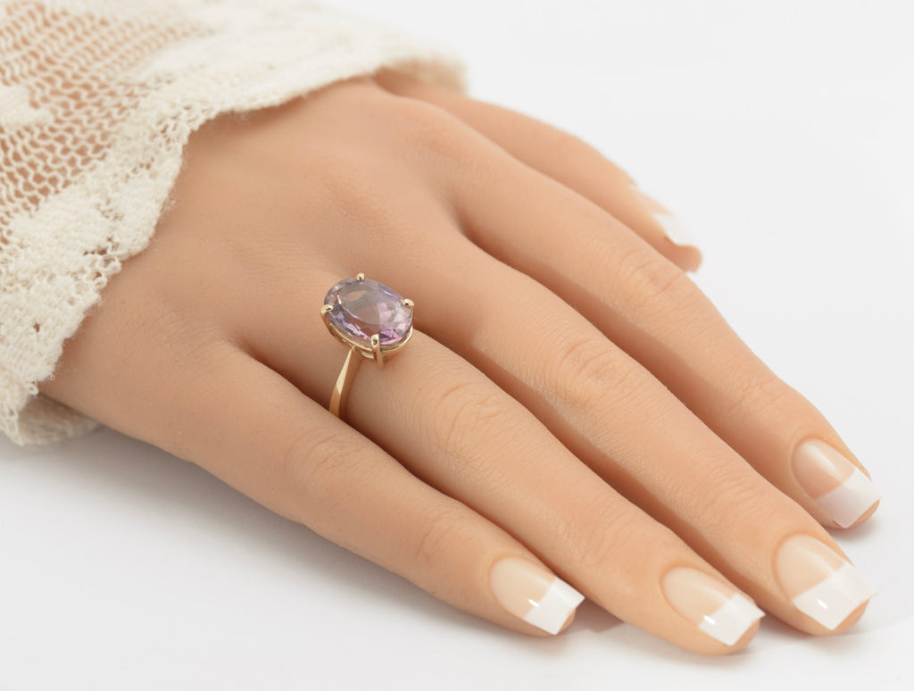 Vintage 9ct Gold & Natural Rose-de-France 5.75 Carat Amethyst Gemstone Ring(C2782)