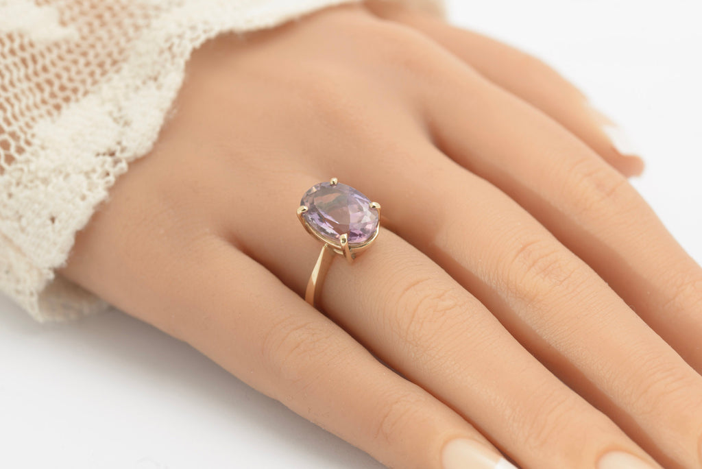 Vintage 9ct Gold & Natural Rose-de-France 5.75 Carat Amethyst Gemstone Ring(C2782)