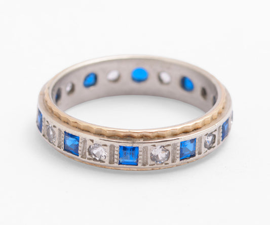 Vintage 9ct Gold & Sterling Silver Blue Spinel Full Eternity Ring UK Size L (C2783)