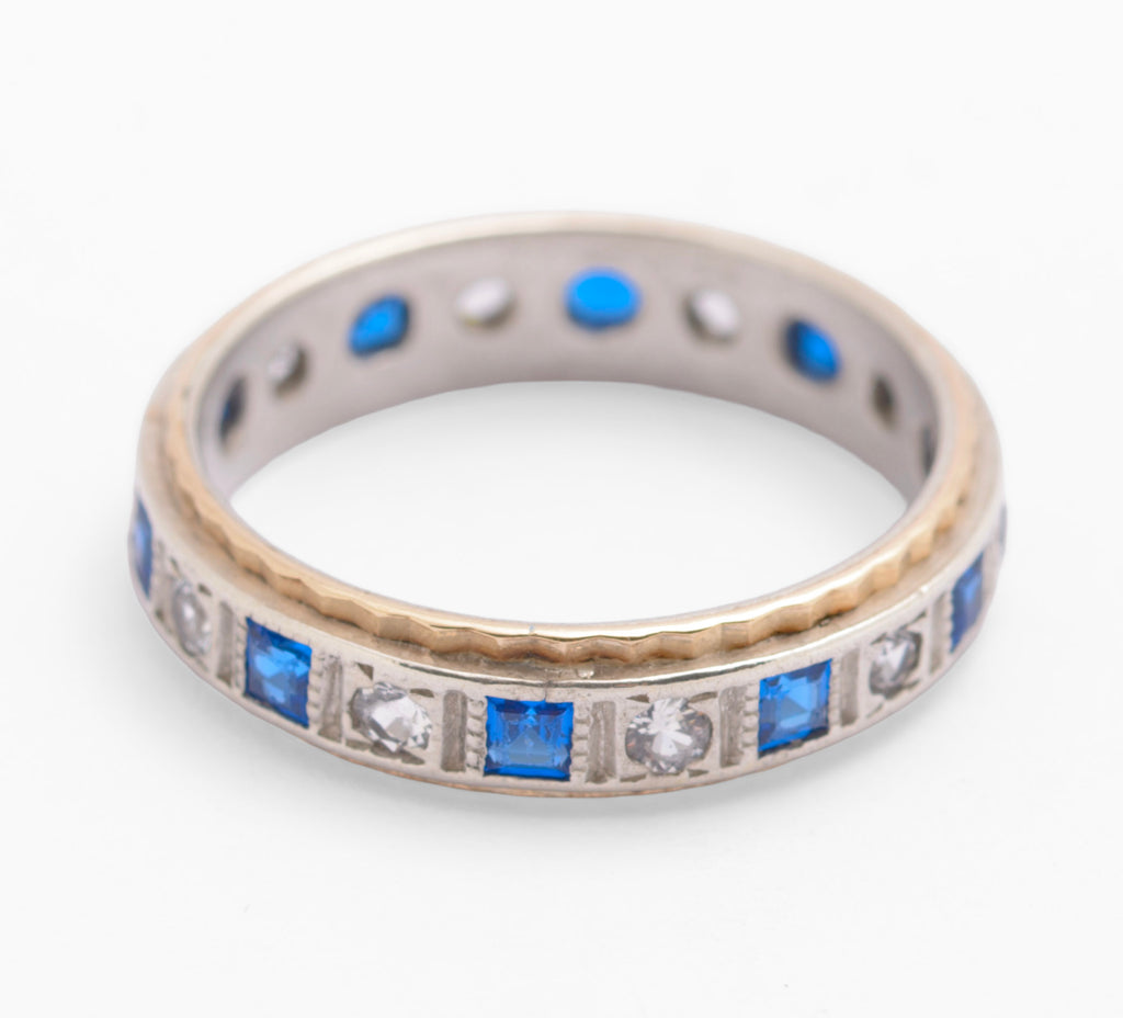 Vintage 9ct Gold & Sterling Silver Blue Spinel Full Eternity Ring UK Size L (C2783)