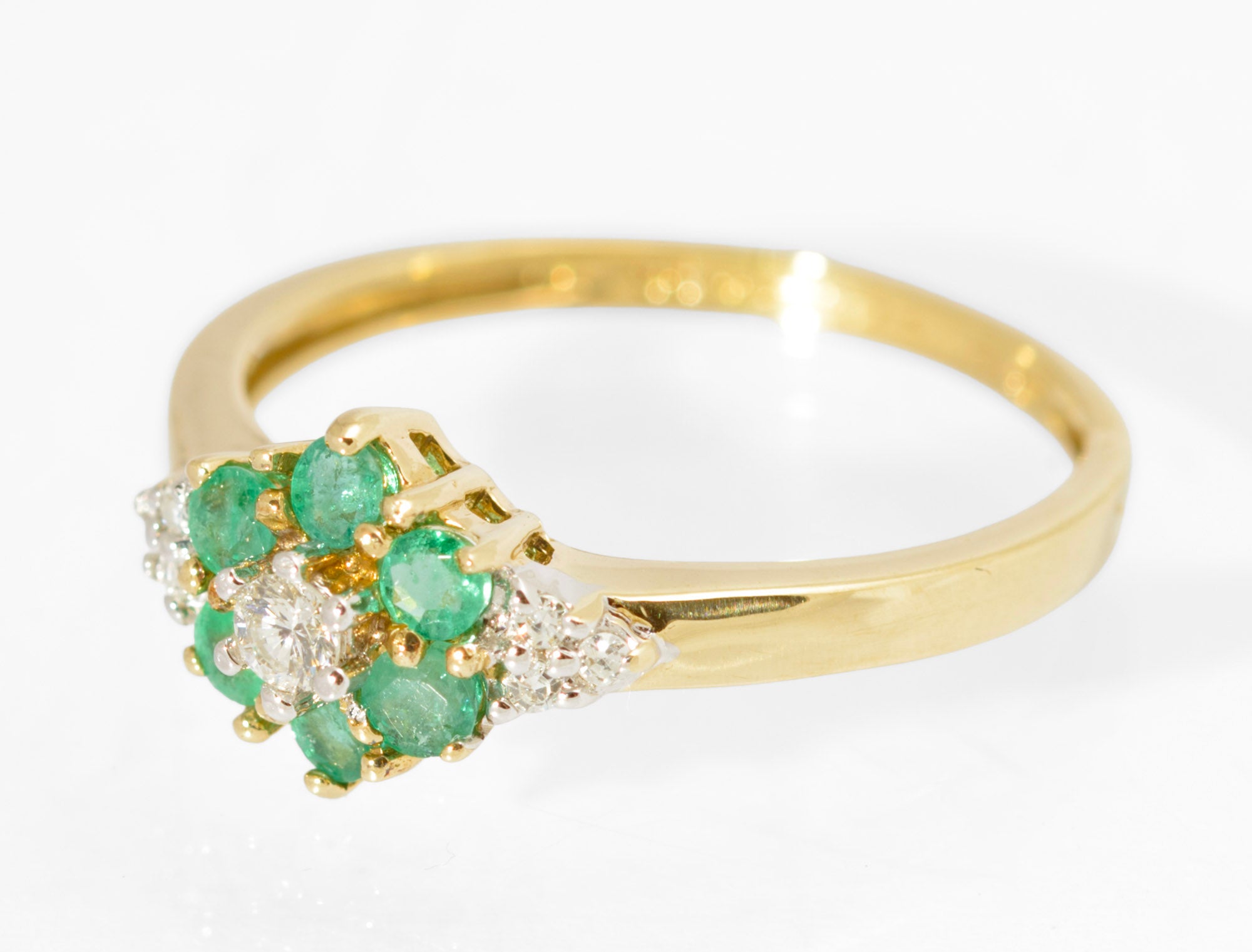 Vintage 9ct Gold Ring With Natural Diamonds & Emerald Halo Size Q1/2 Hallmarked (C2784)