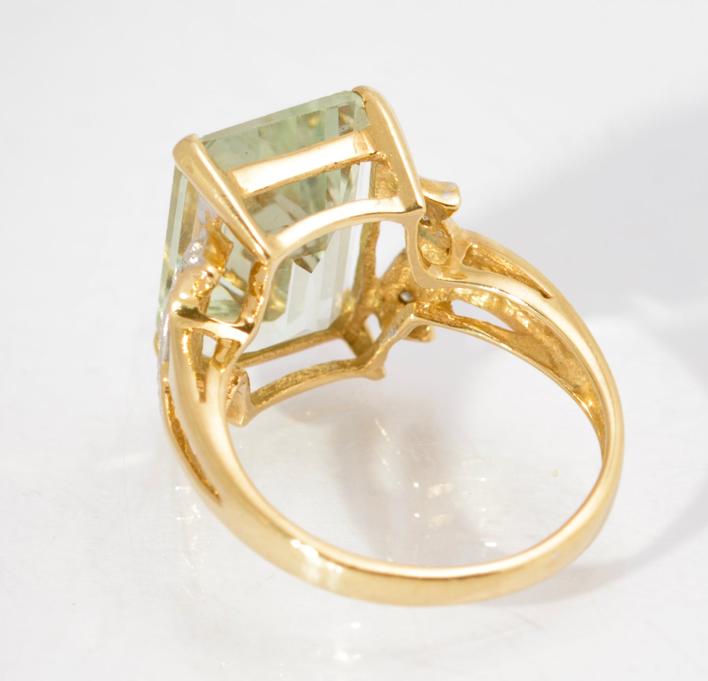 Vintage 9ct Gold Dress Ring With Large 5.5 Carat Prasiolite Gemstone & Diamonds (C2785)