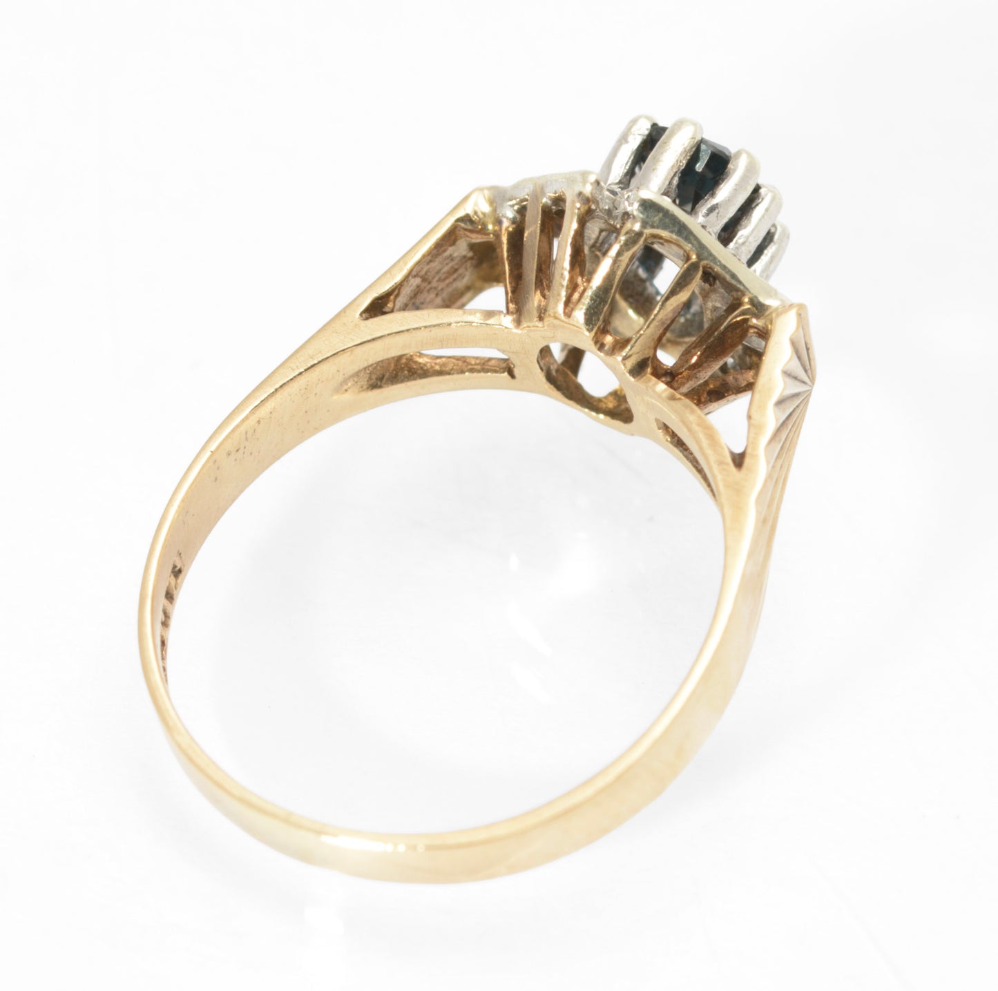 Vintage 9ct Gold Natural Sapphire & Diamond Shield Head Ring 1970's Size L1/2 (C2796)