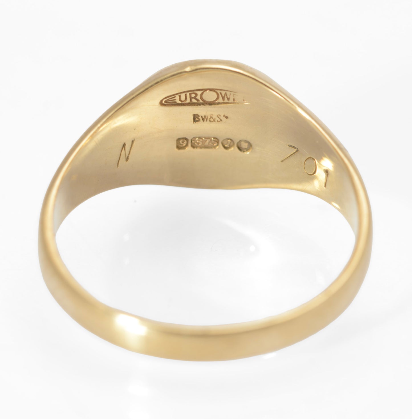 Vintage 9ct Gold Classic Signet Ring 1960's Radial Cut Shoulders Size N (C2798)