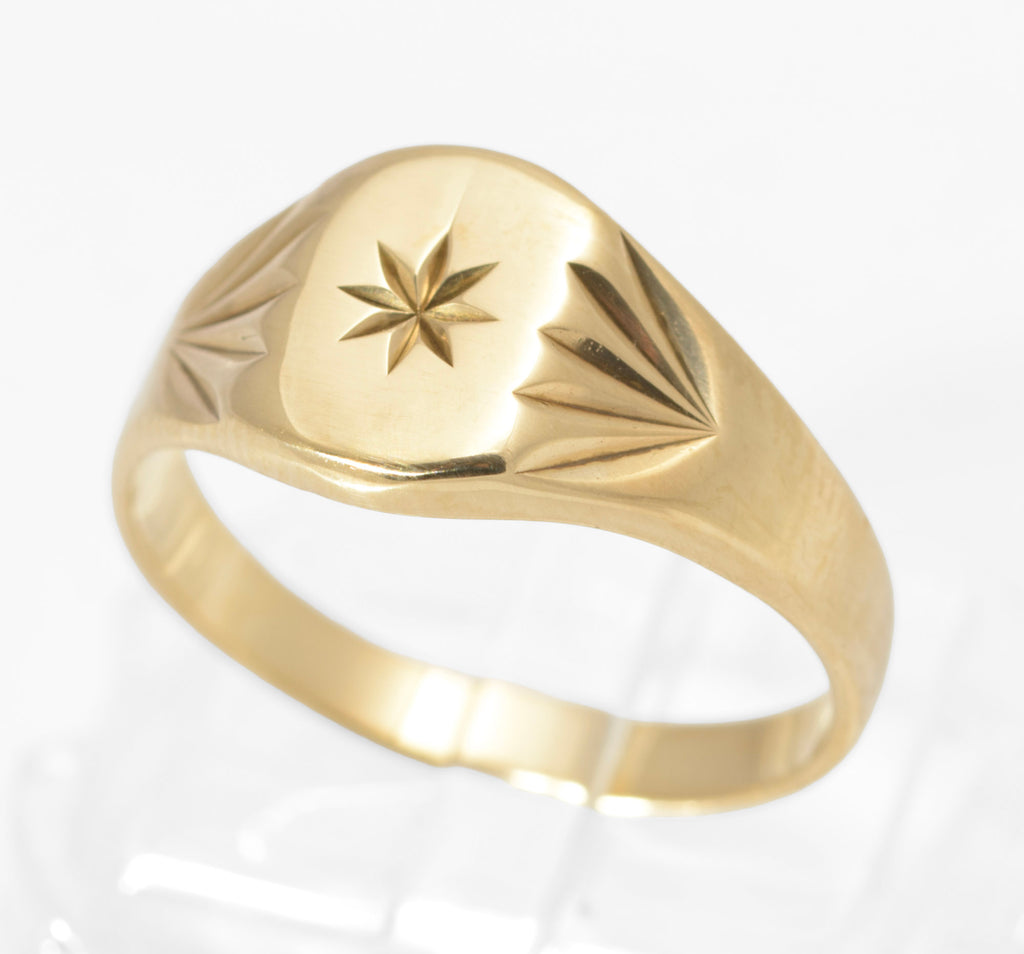 Vintage 9ct Gold Classic Signet Ring 1960's Radial Cut Shoulders UK Size N (C2798)