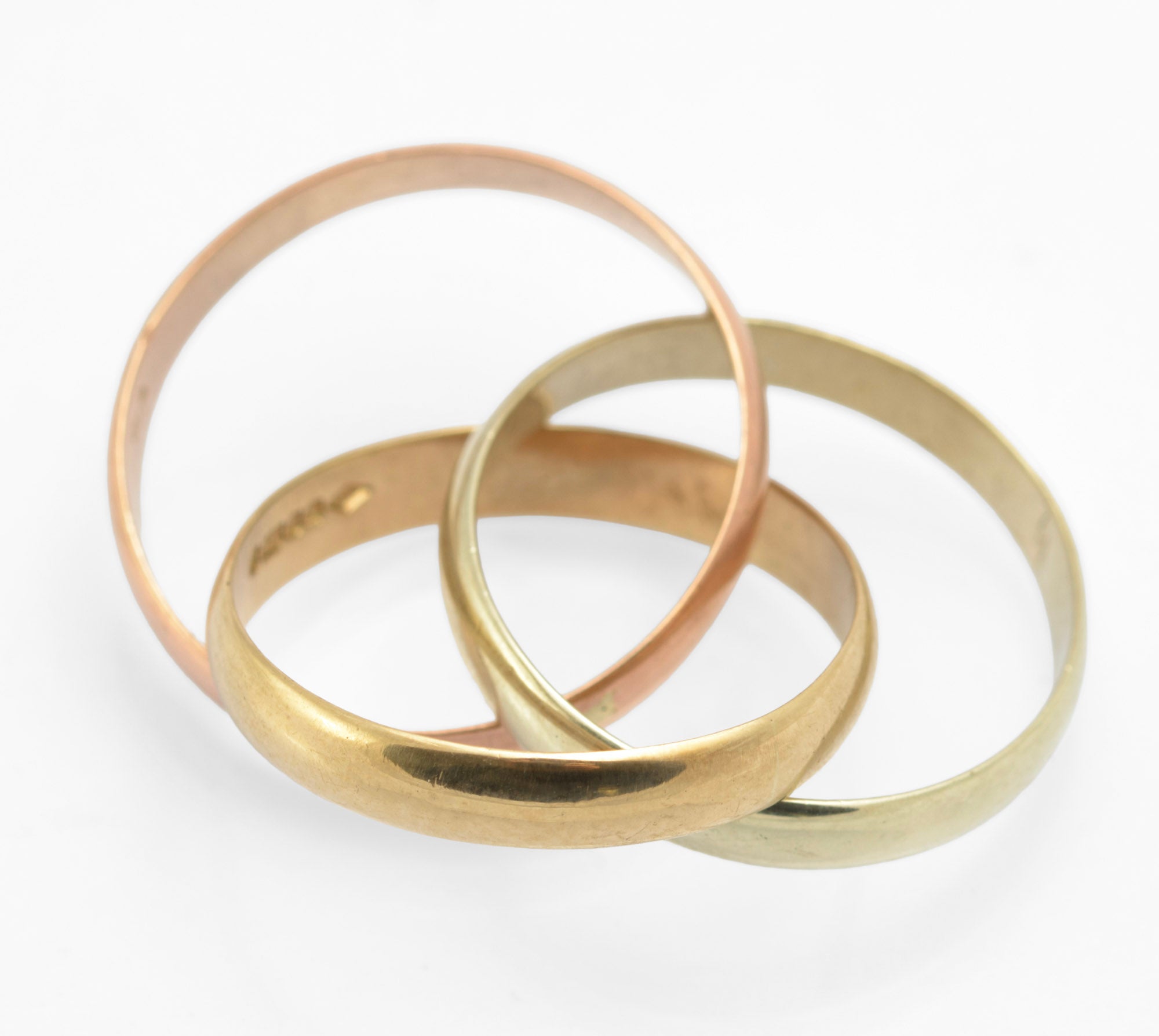 Vintage 9ct Gold Tri Band Wedding Ring Yellow / Rose Gold Hallmark 1990 (C2799)