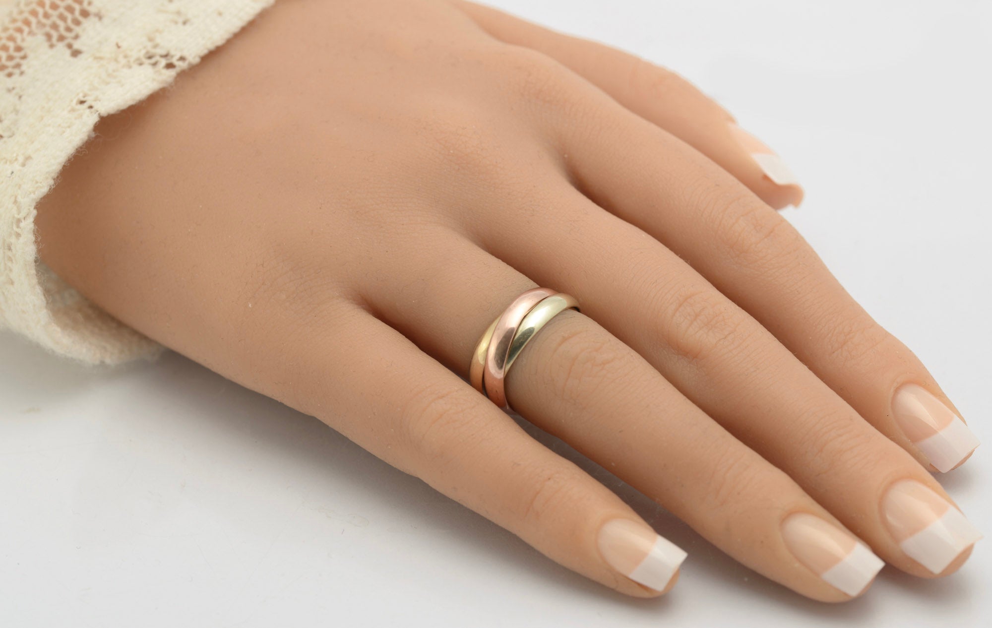 Vintage 9ct Gold Tri Band Wedding Ring Yellow / Rose Gold Hallmark 1990 (C2799)