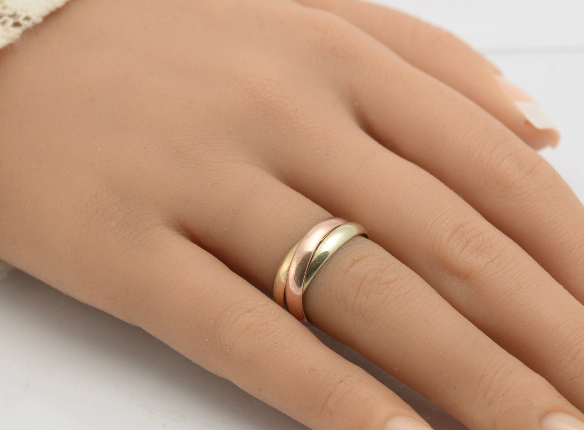 Vintage 9ct Gold Tri Band Wedding Ring Yellow / Rose Gold Hallmark 1990 (C2799)